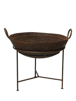 nkuku Reclaimed Iron Kadai Firepit Bowl & BBQ Grill with Stand, Metallic Copper