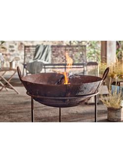 nkuku Reclaimed Iron Kadai Firepit Bowl & BBQ Grill with Stand - view 2, Metallic Copper