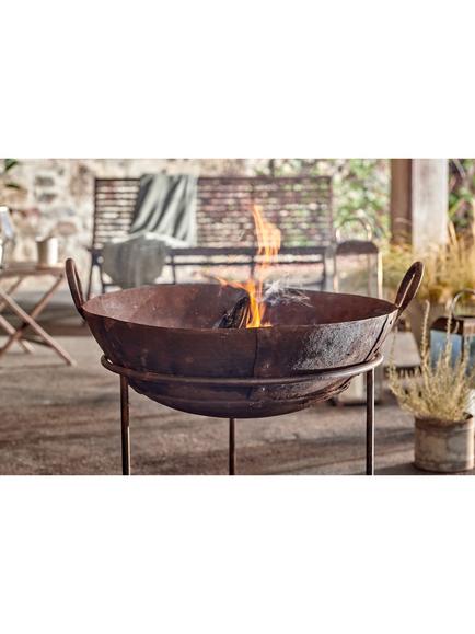 nkuku Reclaimed Iron Kadai Firepit Bowl & BBQ Grill with Stand - view 2, Metallic Copper