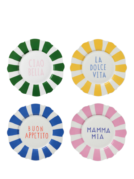 In The Roundhouse Wave Italian Fine China Side Plates, Set of 4, 21cm, Multi, Multi