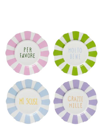 In The Roundhouse Wave Italian Fine China Side Plates, Set of 4, 21cm, Pastel/Multi, Multi