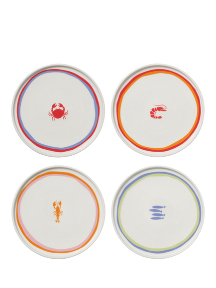 In The Roundhouse Seafood Fine China Side Plates, Set of 4, 18cm, Multi, Multi