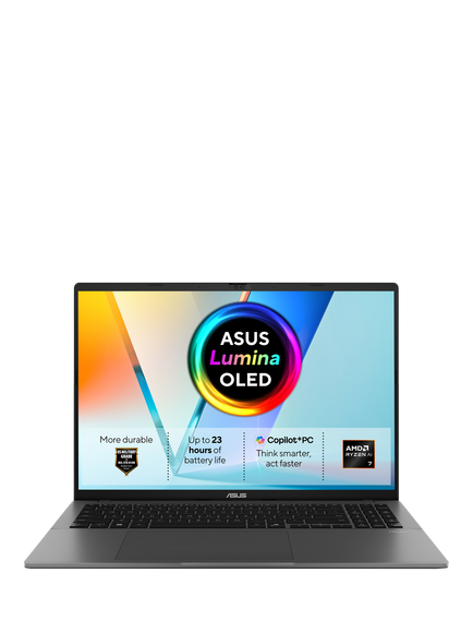 ASUS Vivobook S16 Laptop, AMD Ryzen AI 7 Processor, 32GB RAM, 1TB SSD, 16” Full HD OLED, Grey, Grey