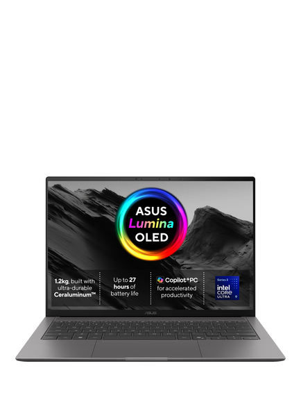 ASUS ZenBook S14 UX5406 Laptop, Intel Core Ultra 9 Processor, 32GB RAM, 1TB SSD, 14” 3K OLED Touchscreen, Grey, Grey