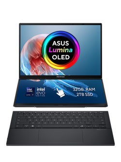 ASUS ZenBook Duo UX8406 Dual Screen Laptop, Intel Core Ultra 9 Processor, 32GB RAM, 2TB SSD, 14” OLED  Full HD Touchscreen, Grey, Grey