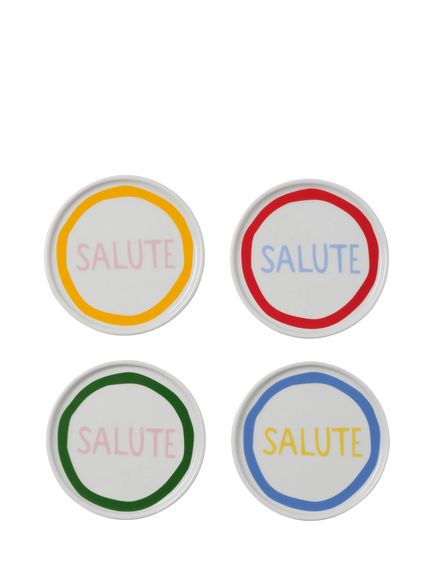 In The Roundhouse Salute Fine China Side Round Coasters, Set of 4, Multi, Multi