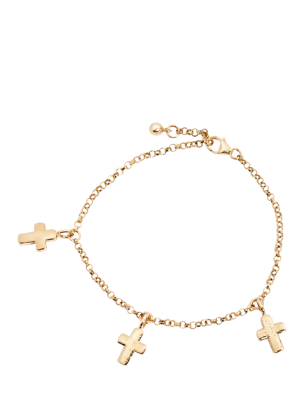 Recognised Cross Trio Charm Bracelet, Gold