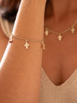 Recognised Cross Trio Charm Bracelet - view 2, Gold