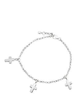 Recognised Cross Trio Charm Bracelet, Silver