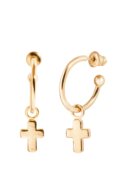 Recognised Faith Cross Hoop Earrings, Gold, Gold