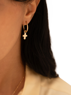 Recognised Faith Cross Hoop Earrings, Gold - view 2, Gold