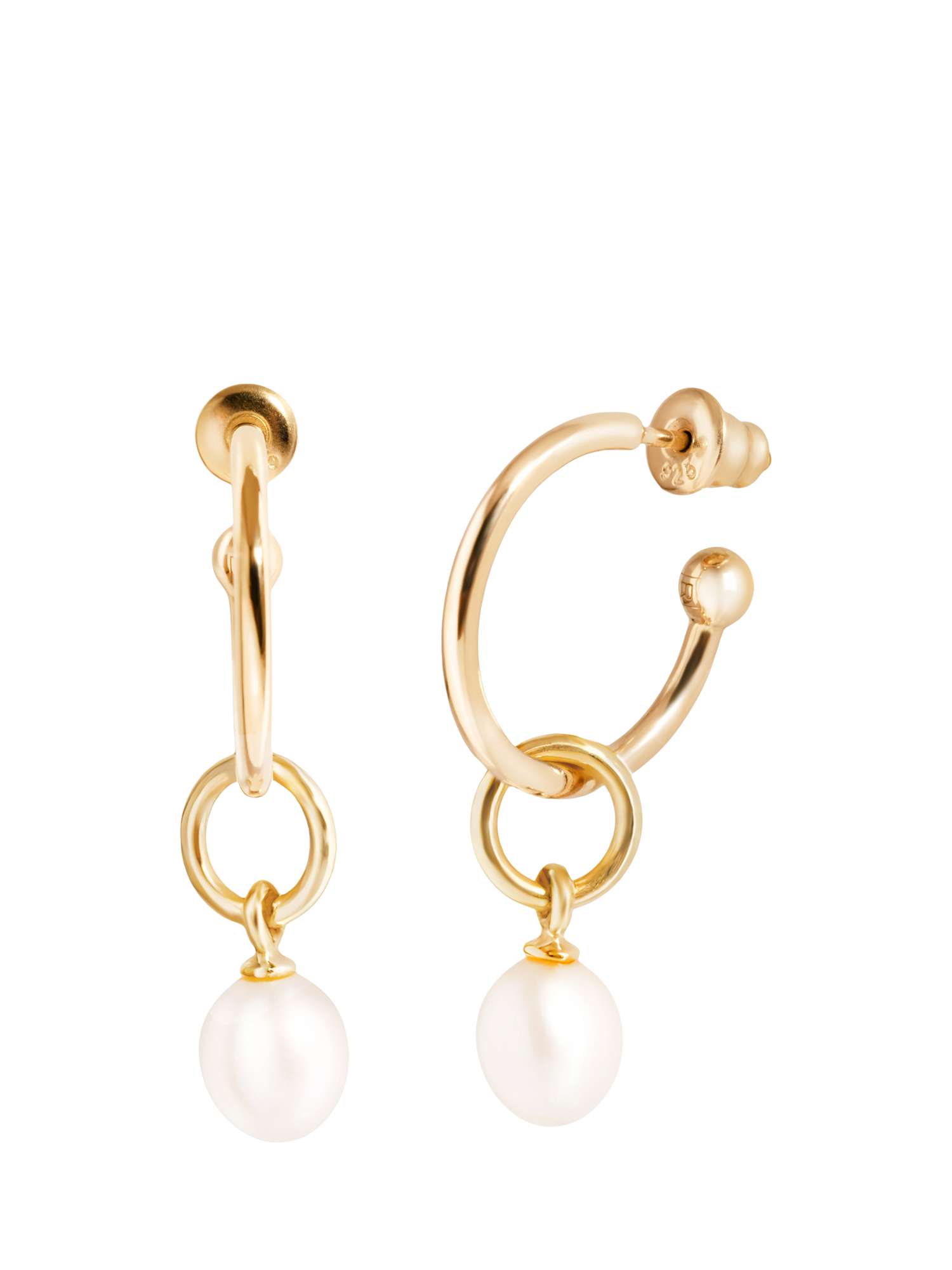 Product image 1 of 5, which shows Recognised Pearl Hoop Earrings, Gold