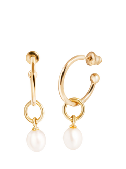 Recognised Pearl Hoop Earrings, Gold, Gold