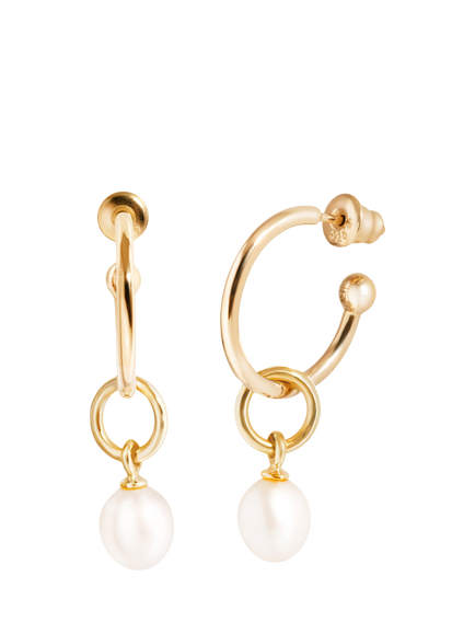 Recognised Pearl Hoop Earrings, Gold, Gold