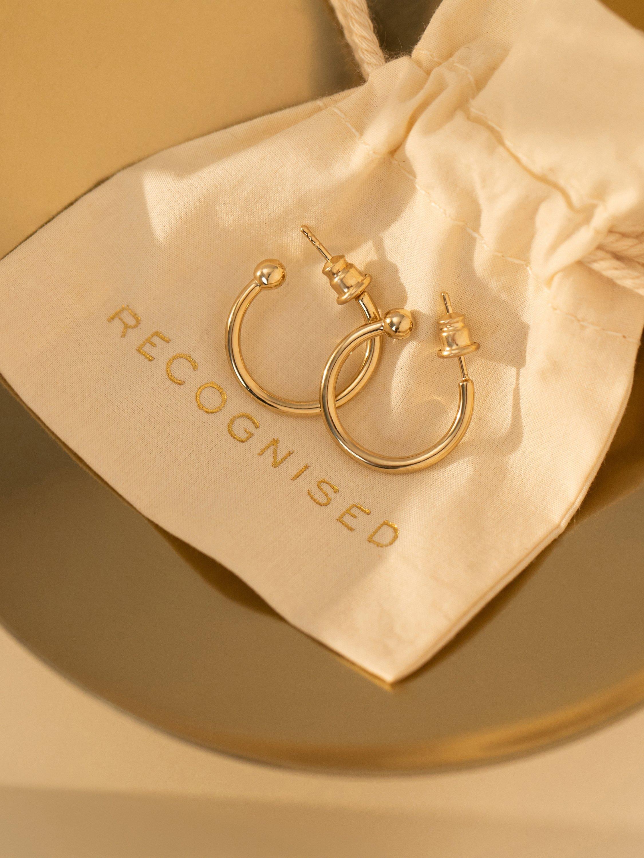 Product image 4 of 5, which shows Recognised Pearl Hoop Earrings, Gold