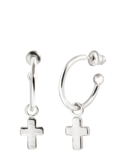 Recognised Faith Cross Hoop Earrings, Silver, Silver