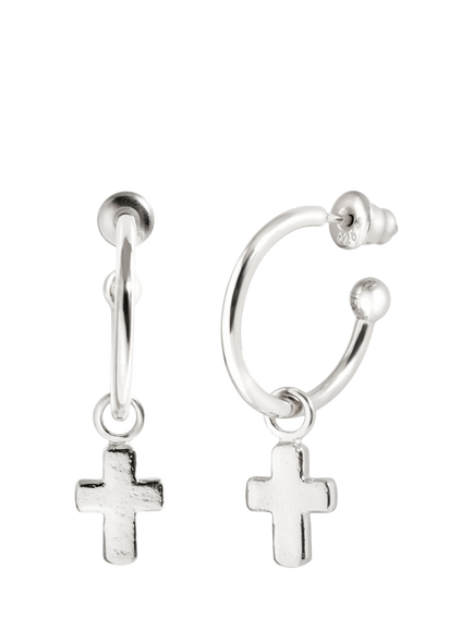 Recognised Faith Cross Hoop Earrings, Silver, Silver