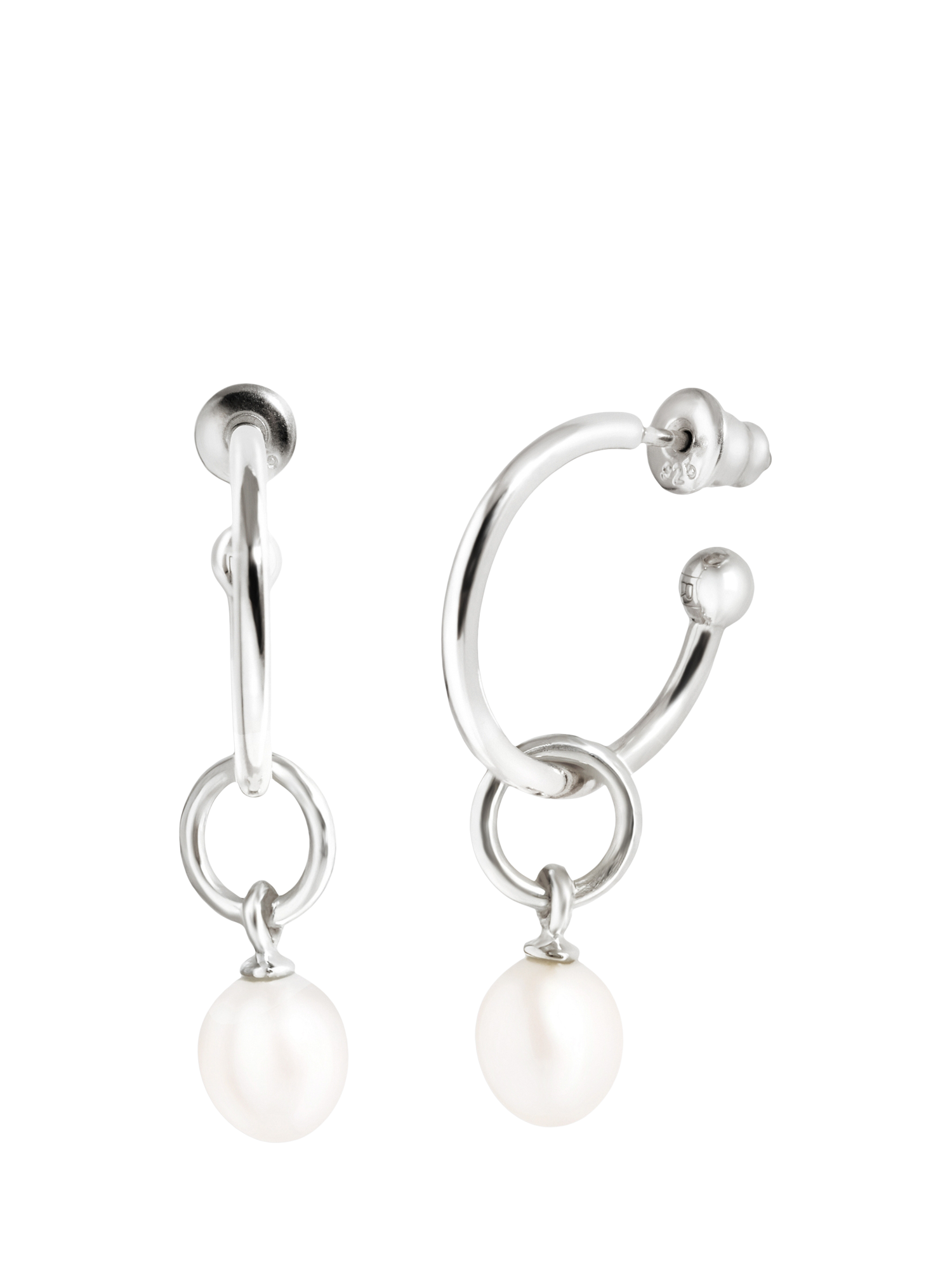 Product image 1 of 4, which shows Recognised Pearl Hoop Earrings, Silver