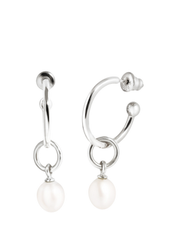 Recognised Pearl Hoop Earrings, Silver, Silver