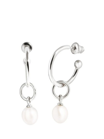 Recognised Pearl Hoop Earrings, Silver, Silver