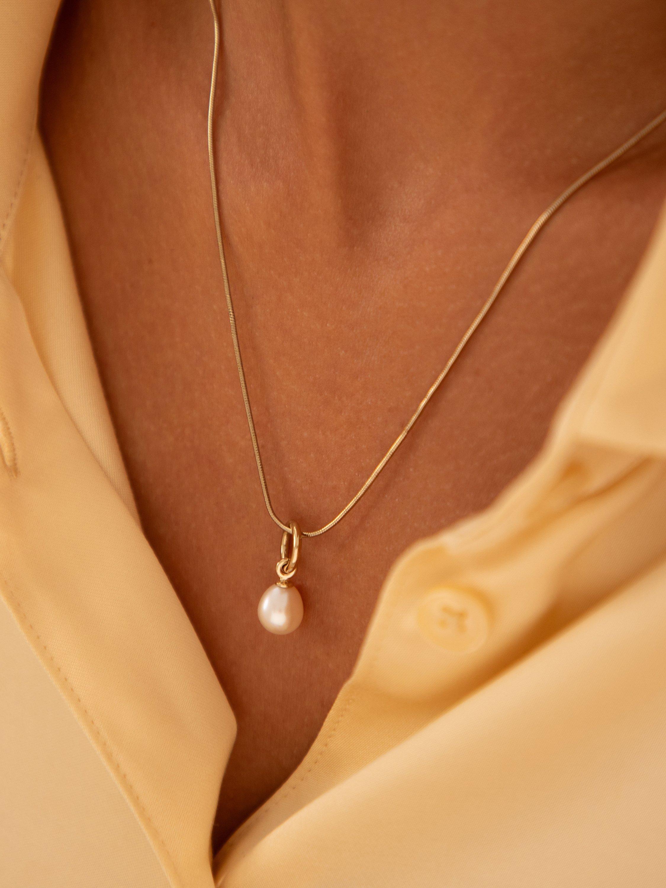 Product image 2 of 3, which shows Recognised Snake Chain Pearl Necklace, Silver