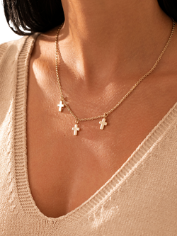 Recognised Cross Trio Necklace - view 2, Gold