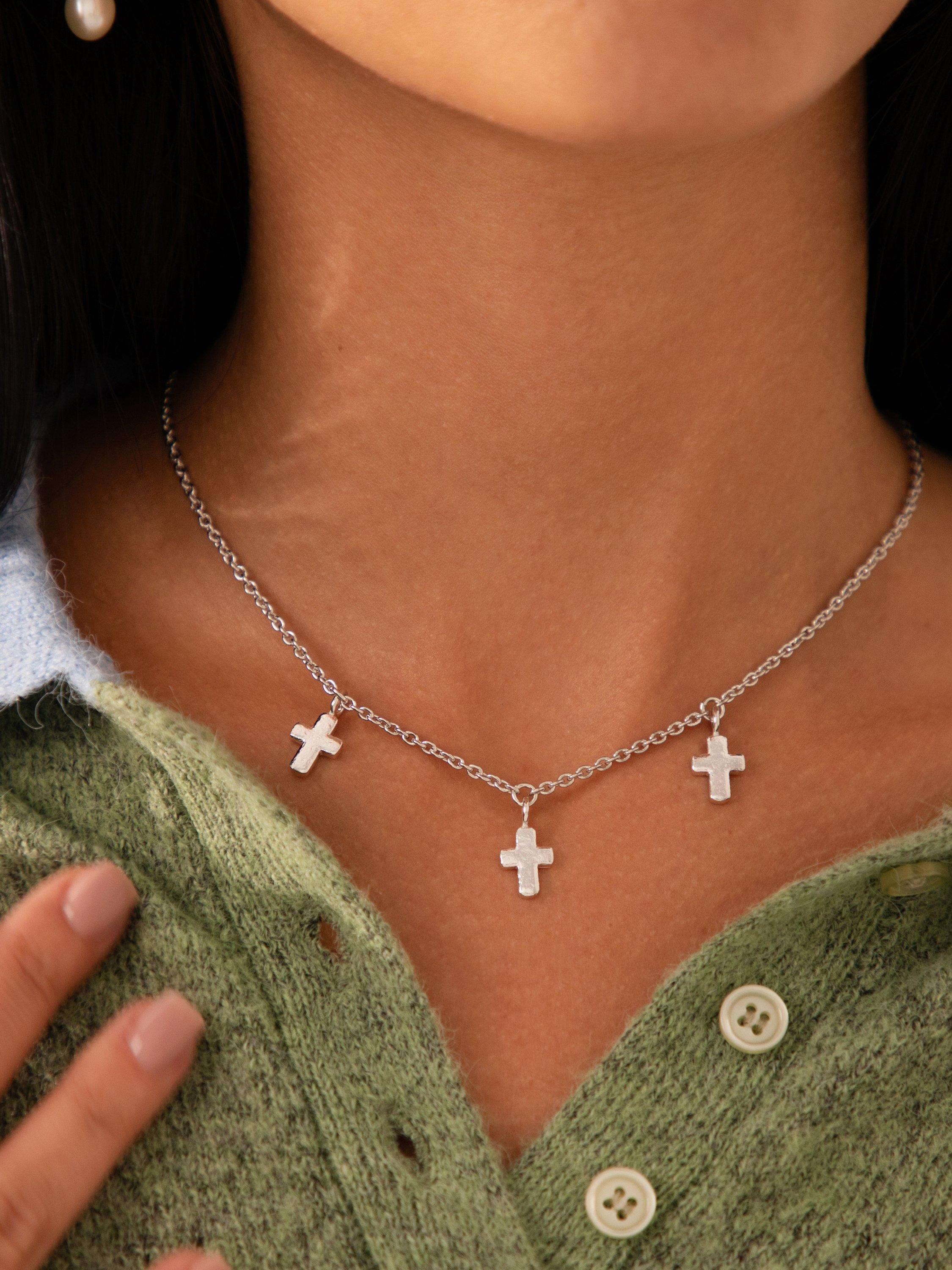 Product image 2 of 3, which shows Recognised Cross Trio Necklace, Silver
