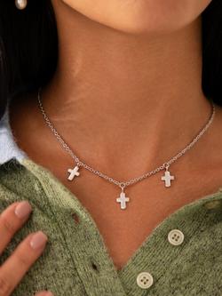 Recognised Cross Trio Necklace - view 2, Silver