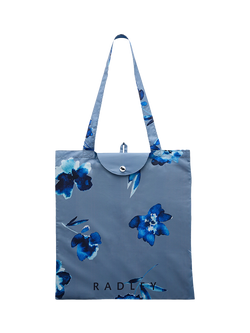 Radley Floral Responsible Foldaway Bag, Blue, Denim