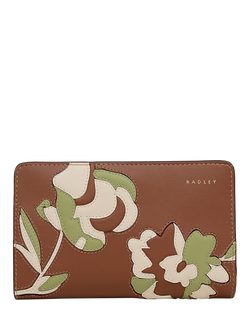 Radley Floral Appliqué Medium Leather Purse, Cognac