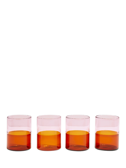 Fazeek Two Tone Glass Tumblers, Set of 4, 270ml, Pink/Amber, Pink/Amber