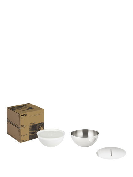 Alessi Rocc Small Stainless Steel Jar & Wax Candle, Amber, Silver