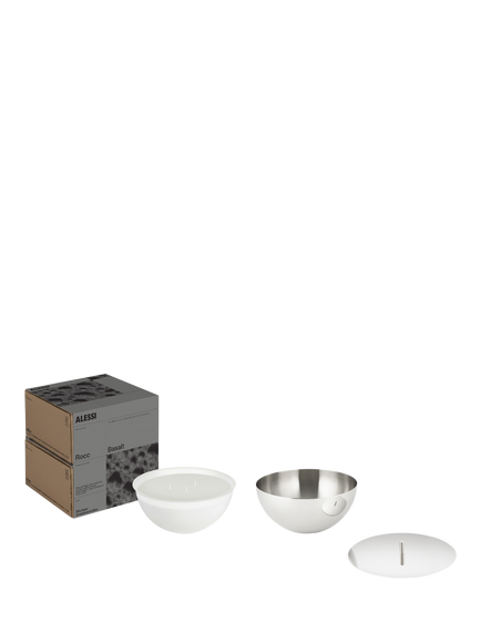 Alessi Rocc Small Stainless Steel Jar & Wax Candle, Basalt, Silver