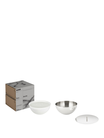 Alessi Rocc Small Stainless Steel Jar & Wax Candle, Marble, Silver