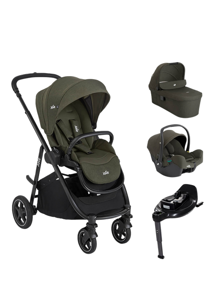 Joie Baby Versatrax Pushchair, Ramble XL Carrycot, i-Snug Car Seat and i-Base On the Go Encore Bundle, Fern, Fern