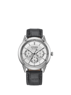Citizen BU2110-01A Men's Rolan 40mm Leather Strap Watch, Silver, Silver
