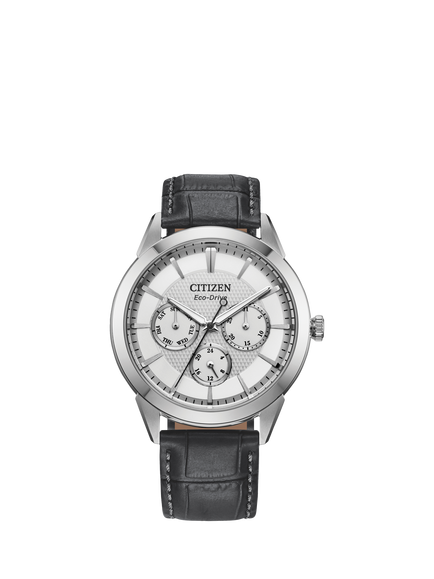 Citizen BU2110-01A Men's Rolan 40mm Leather Strap Watch, Silver, Silver