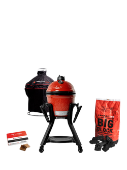 Kamado Joe Portable Joe Junior Charcoal BBQ with Grill Cart, Cast Iron Stand & Cover Bundle, Red
