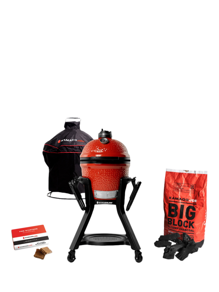 Kamado Joe Portable Joe Junior Charcoal BBQ with Grill Cart, Stand & Cover Bundle, Red