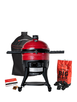Kamado Joe Big Joe WiFi Konnected Charcoal BBQ & Smoker with Cart & Cover Bundle, Red