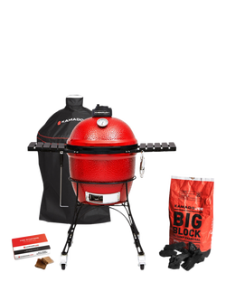 Kamado Joe Classic Joe Series I Charcoal BBQ with Cart & Cover Bundle, Red