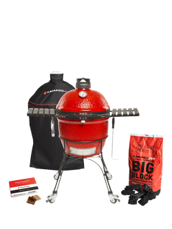 Kamado Joe Classic Joe Series II Charcoal BBQ with Cart & Cover Bundle, Red