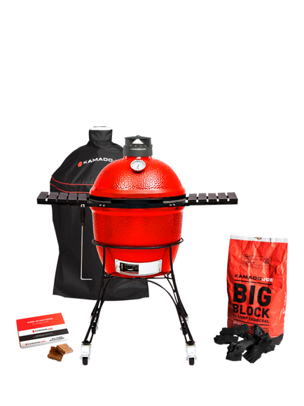 Kamado Joe Classic Joe Series II Charcoal BBQ with Cart & Cover Bundle, Red