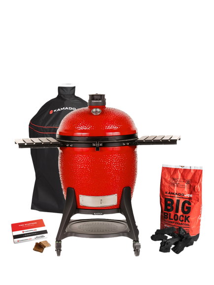 Kamado Joe Big Joe Series III Charcoal BBQ with Cart & Cover Bundle, Red