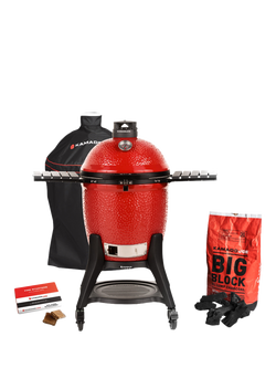 Kamado Joe Classic Joe Series III Charcoal BBQ with Cart & Cover Bundle, Red