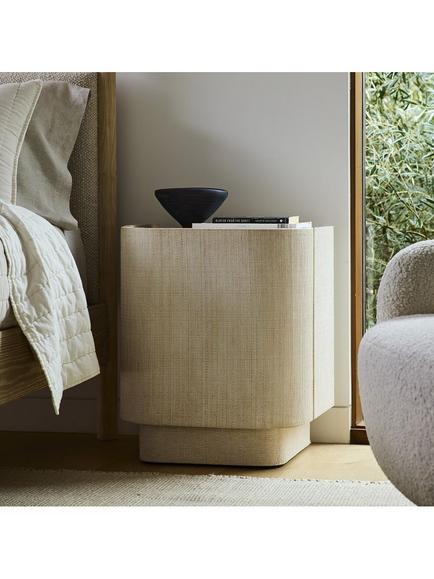 West Elm Solstice Painted Raffia 1 Door Bedside Table, Whitewash - view 2, Whitewash