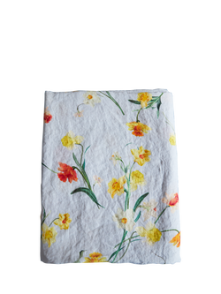 By Hope Daffodil Linen Tablecloth, 250 x 143cm, Blue/Multi, Blue Multi