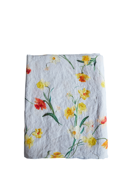 By Hope Daffodil Linen Tablecloth, 250 x 143cm, Blue/Multi, Blue Multi