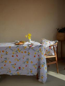 By Hope Daffodil Linen Tablecloth, 250 x 143cm, Blue/Multi - view 2, Blue Multi