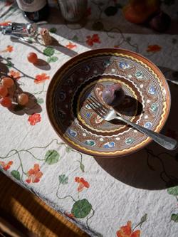 By Hope Summer Climber Nasturtium Linen Tablecloth, 250 x 143cm, Multi - view 2, Yellow